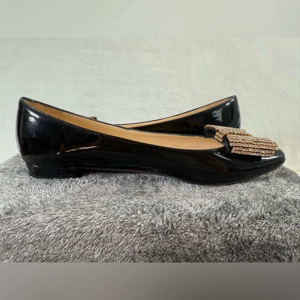 Kate Spade black patent bow rhinestone Block Heel Size 7.5